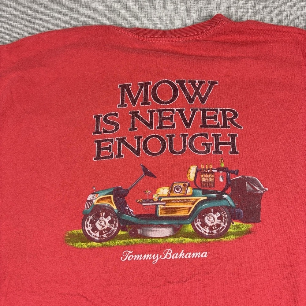 Tommy Bahama Shirt Mens 2XL Red Mow Is Never Enough Graphic Lawn Tee Tagless